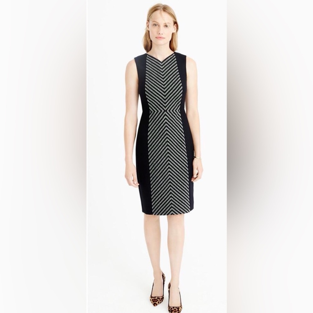 J.Crew Black and Gray Chevron Wool Dress, Sz 4